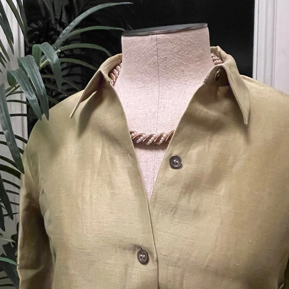 Sigrid Olsen Chartreuse Silk Linen Pantsuit Set Extra Small/4P Pristine 🌴 ✨✨ - Picture 6 of 16